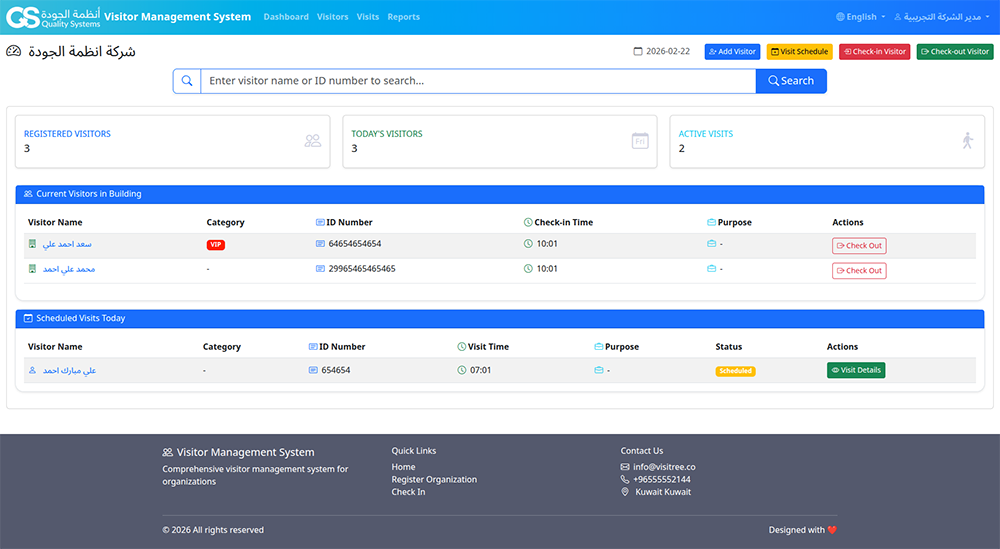 Visitree™ — Visitors dashboard screen